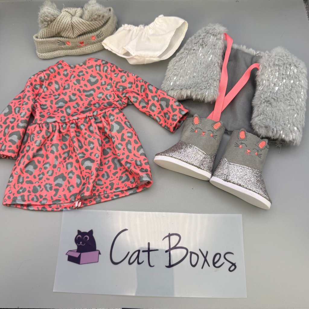 DesignaFriend 18 Inch Doll Outfit Leopard Dress Gilet Hat Boots