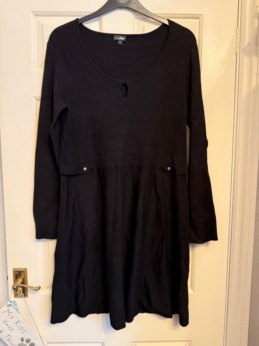 Pour Moi Black Ribbed Knitted Dress Size 18 Long Sleeve